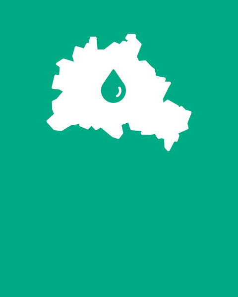 Umrisskarte von Berlin mit einem Wassertropfen.